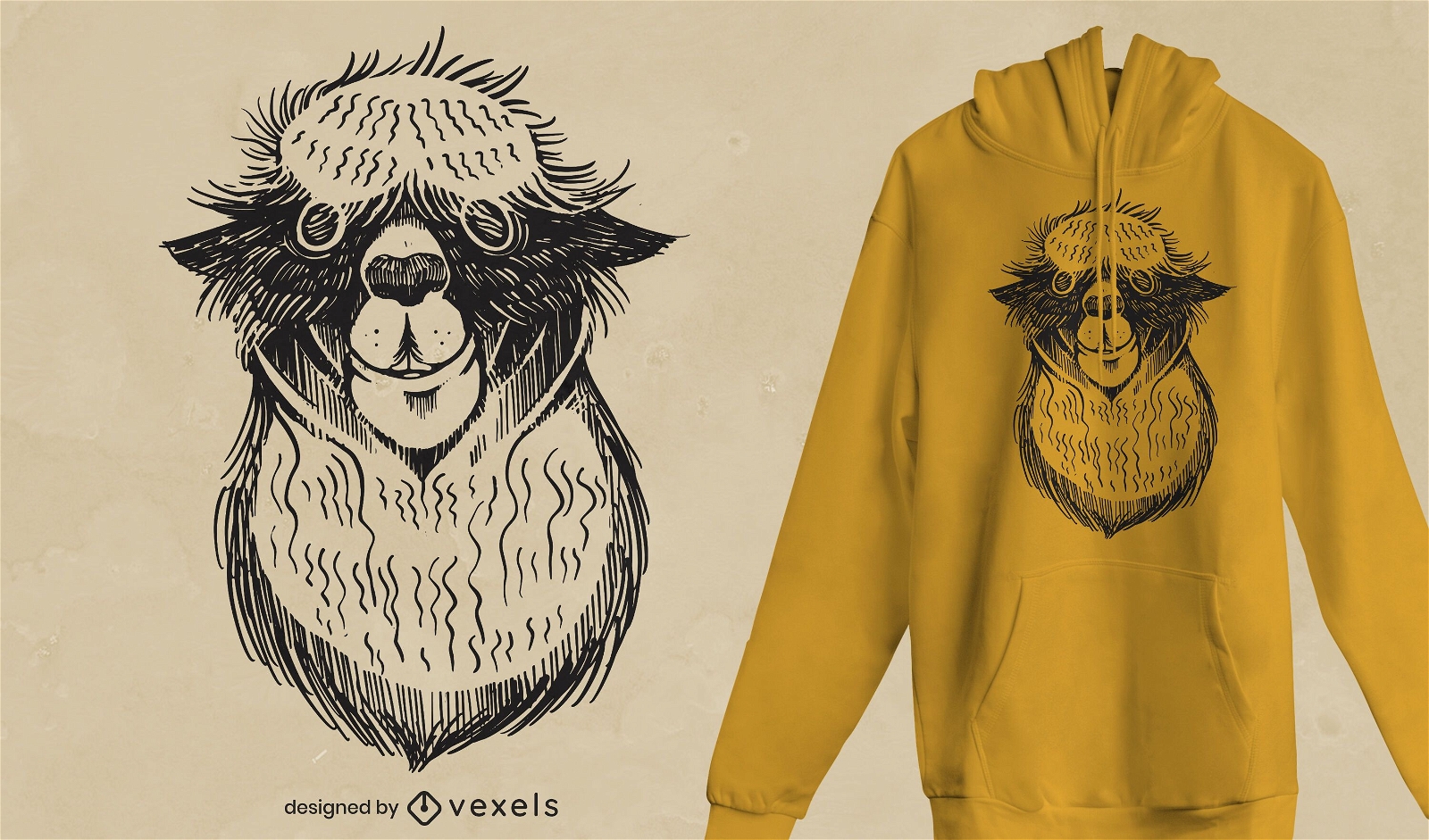 Design de t-shirt de alpaca assustador