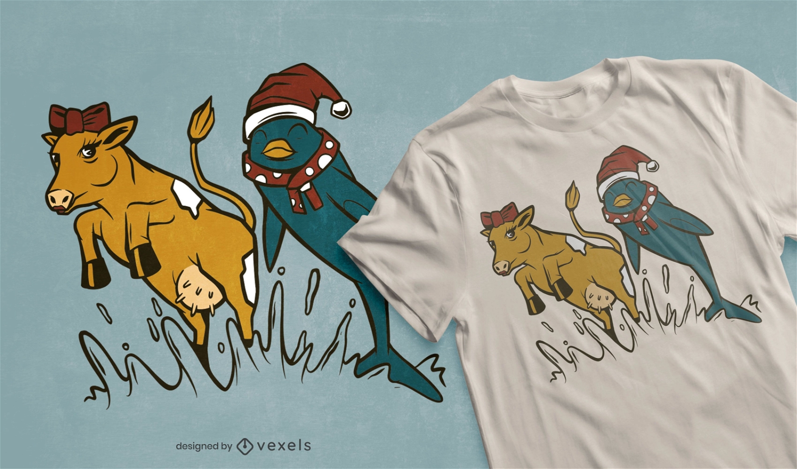 Delphin und Kuh T-Shirt Design