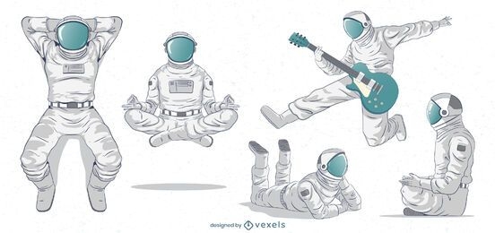 Conjunto de caracteres de astronautas geniales