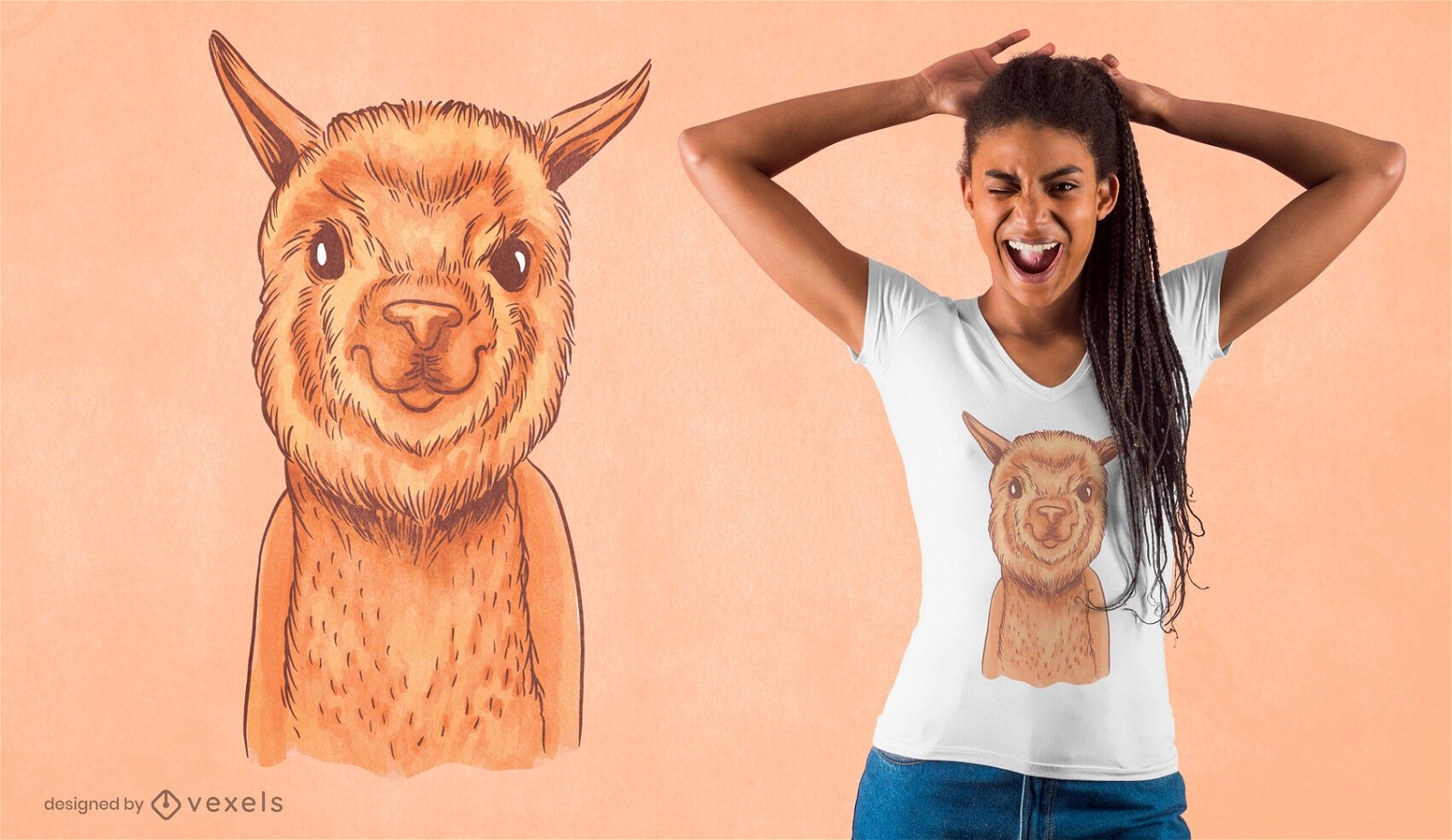 Design de camiseta em aquarela de alpaca