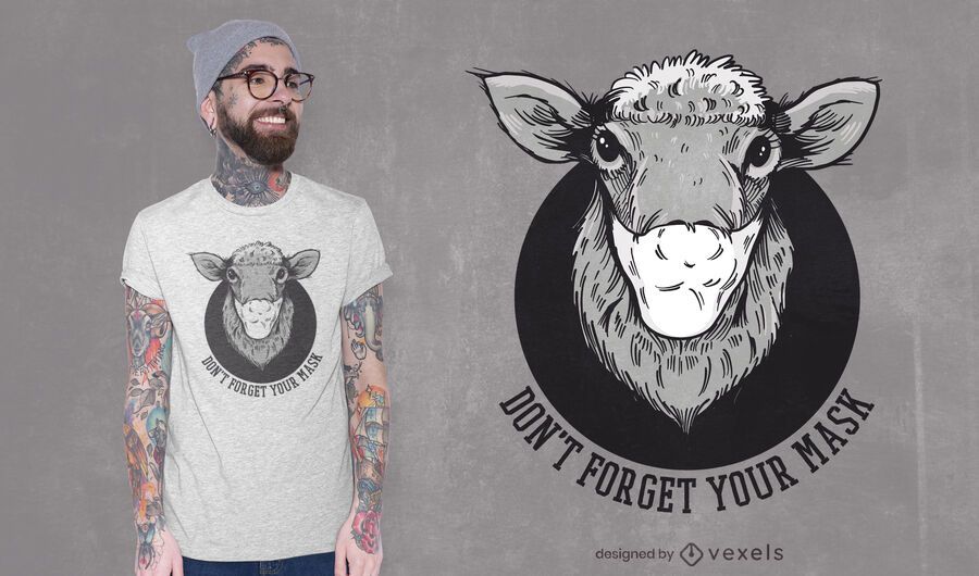 Diseño de camiseta de oveja con máscara facial. Diseño de camiseta de oveja con máscara facial.