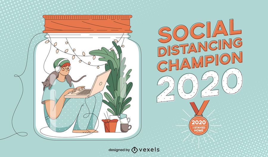 Social distancing champion illustration design Social distancing champion illustration design