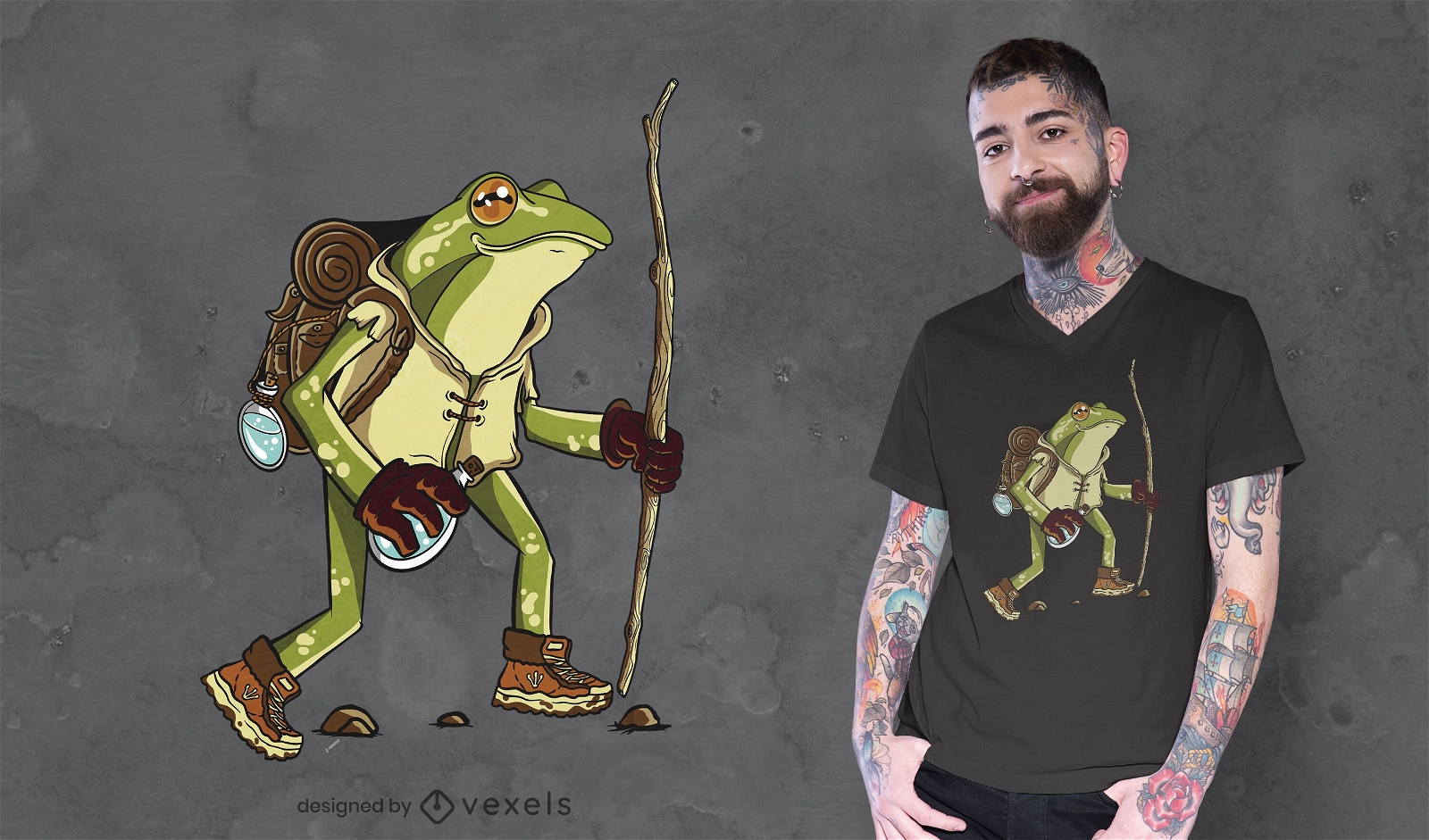 Hiking frog t-shirt design