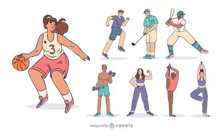 Conjunto de design de personagens esportivos