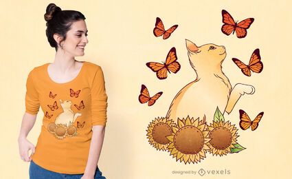 Sonnenblumen-Katzen-T-Shirt Design