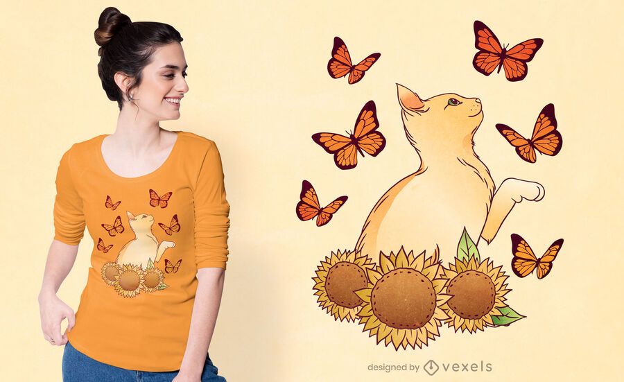 Design de t-shirt de gato girassóis Design de t-shirt de gato girassóis