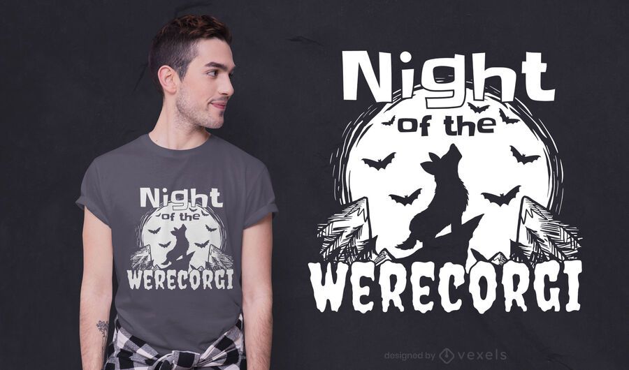 Design de camiseta noturna Werecorgi Design de camiseta noturna Werecorgi