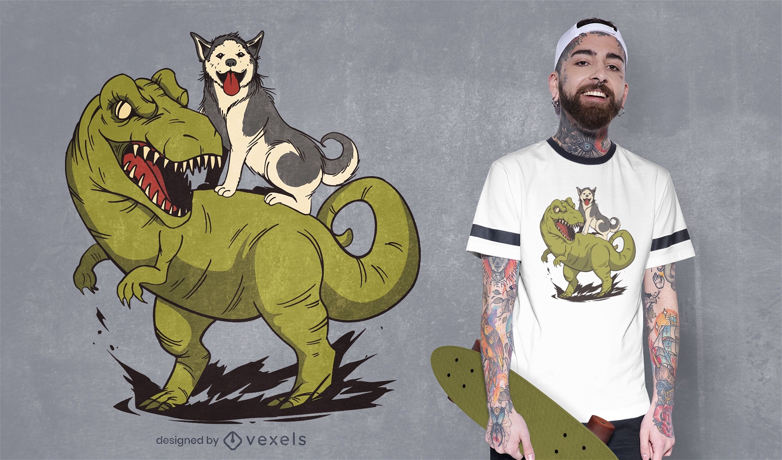 Design de camiseta de dinossauro Husky andando