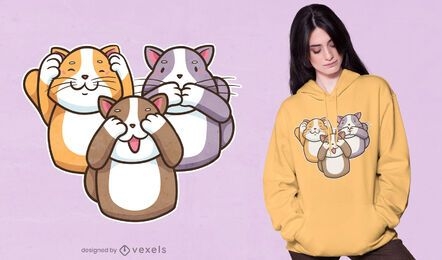Diseño de camiseta de tres gatos sabios.