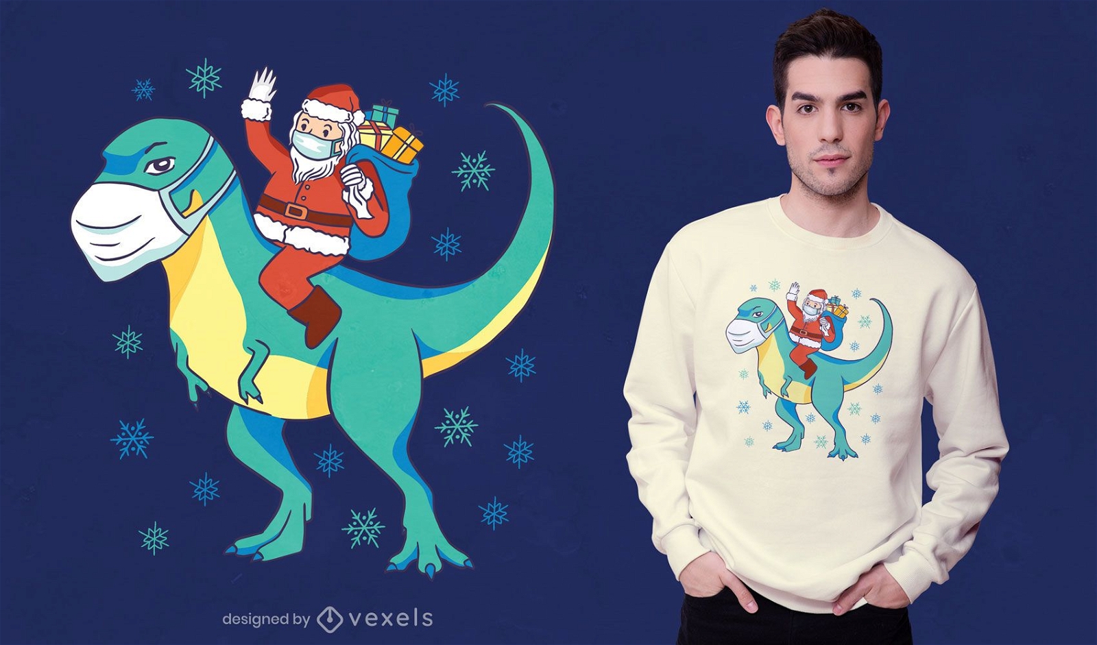 Santa Dinosaurier T-Shirt Design
