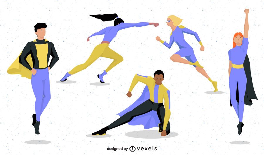 Superhero poses character set design Superhero poses character set design