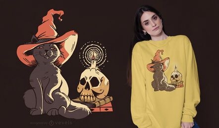 Design de t-shirt de gato bruxa de Halloween