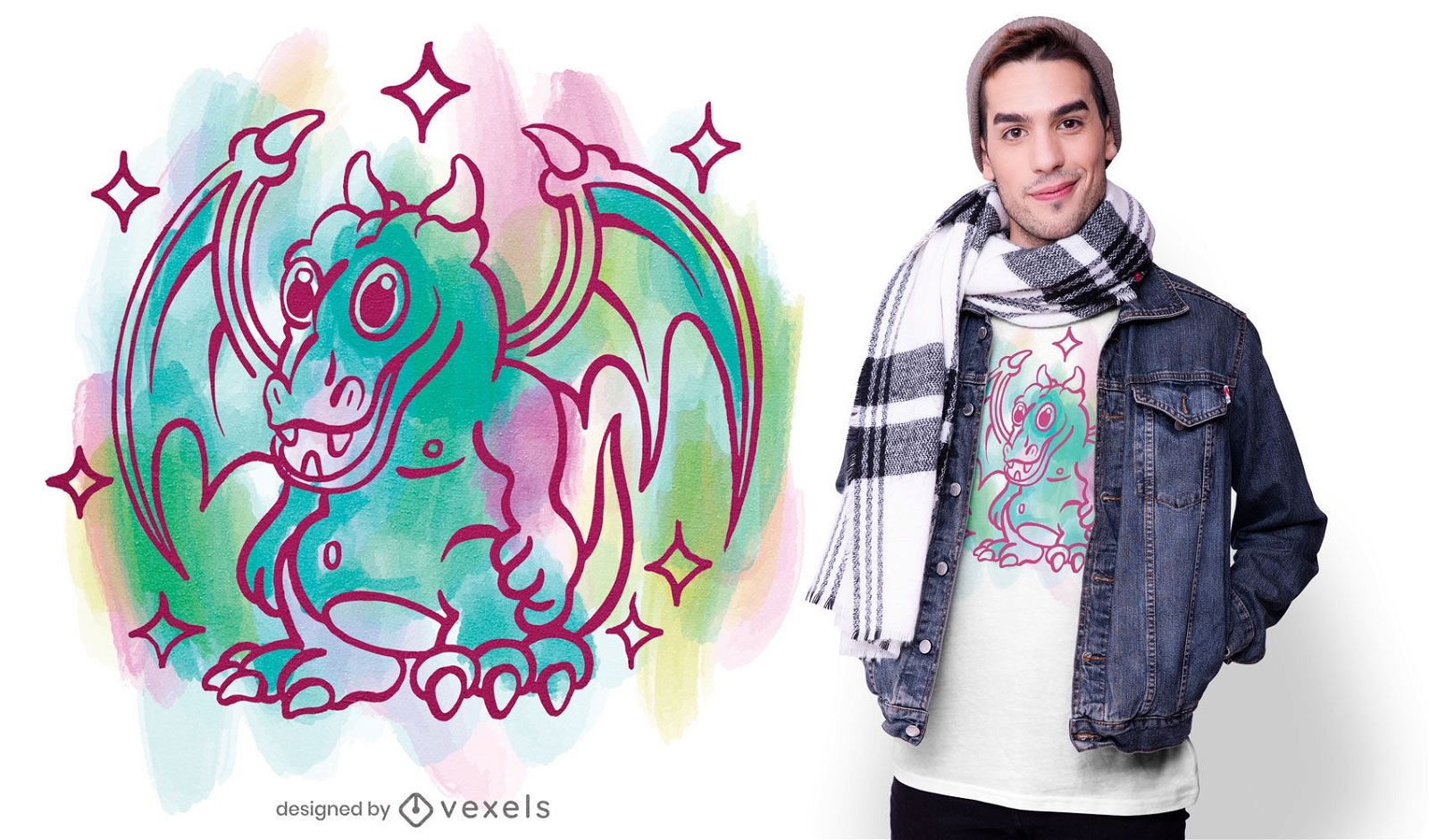 Diseño de camiseta de dragón acuarela