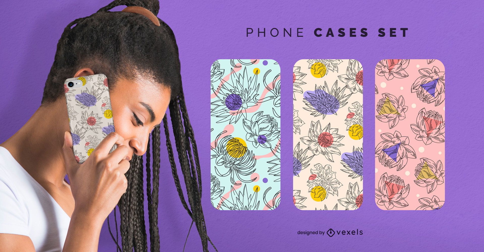 Set de fundas de móvil flores dibujadas a mano