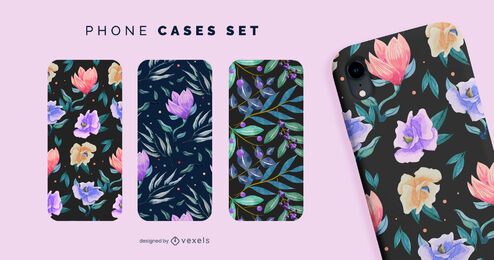Set de fundas de teléfono con flores y hojas