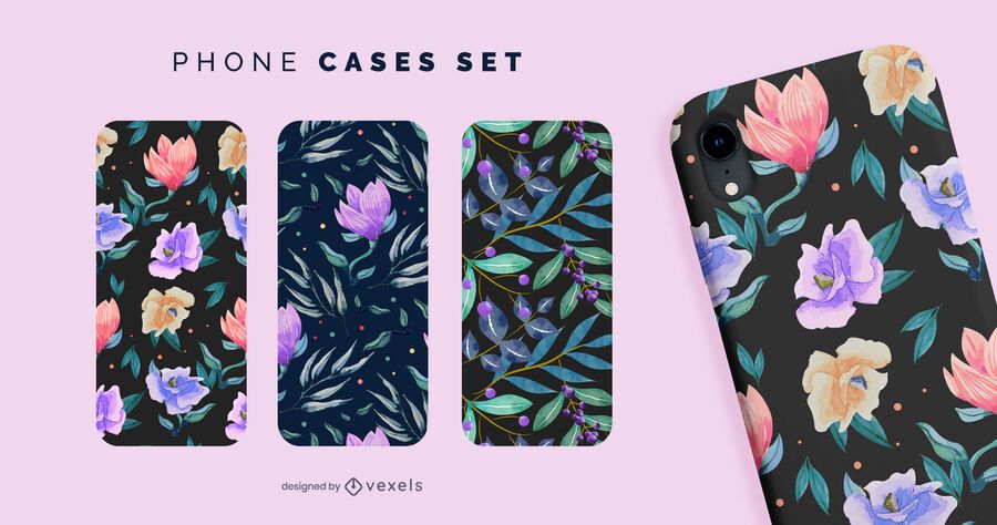 Set de fundas de teléfono con flores y hojas Set de fundas de teléfono con flores y hojas
