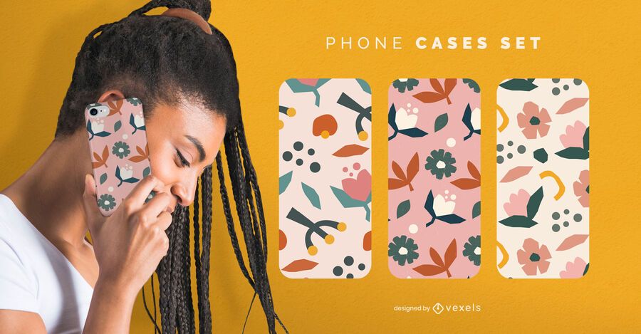 Conjunto de capas de telefone de flores planas Conjunto de capas de telefone de flores planas