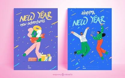 Feliz año nuevo 2021 conjunto de tarjetas