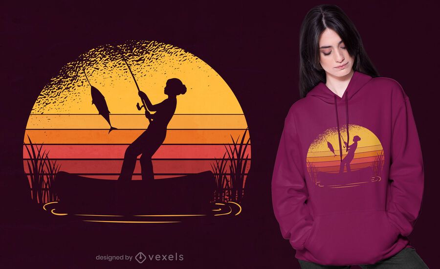 Diseño de camiseta de pesca al atardecer. Diseño de camiseta de pesca al atardecer.