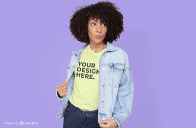 Woman with jean jacket t-shirt mockup design Woman with jean jacket t-shirt mockup design