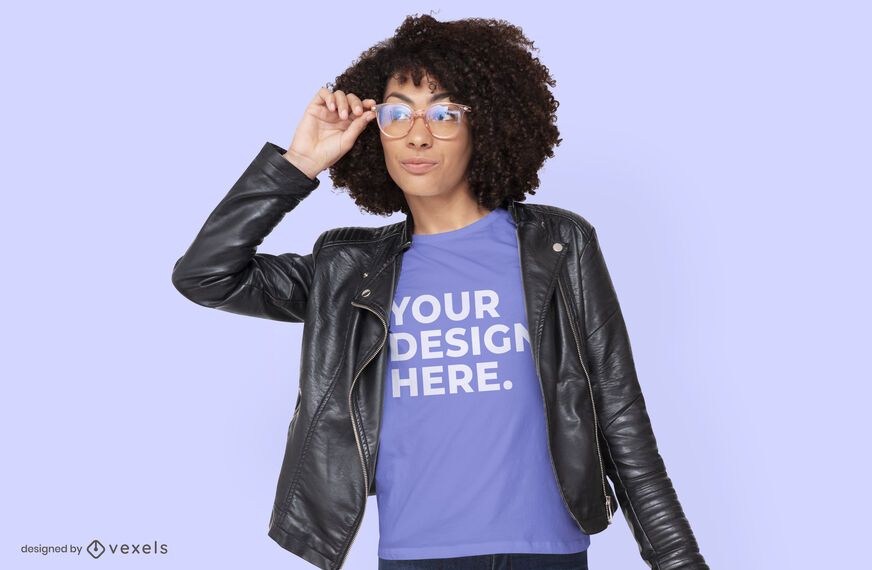 Female model with glasses t-shirt mockup design Female model with glasses t-shirt mockup design