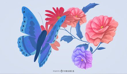 diseño de ilustración de mariposas y flores