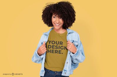 Model with jacket t-shirt mockup design
