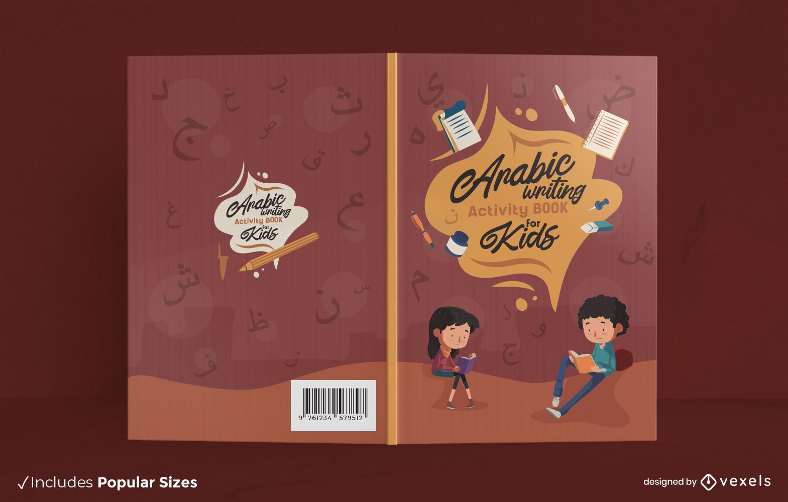 Design da capa do livro de atividades em árabe