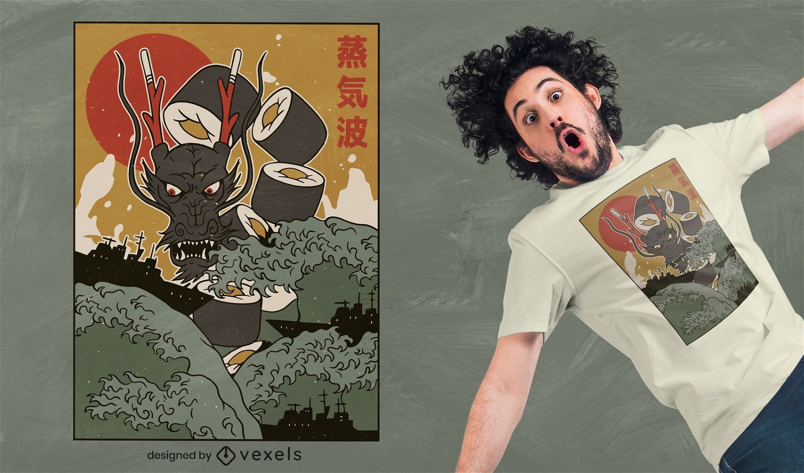 Diseño de camiseta Dragon sushi