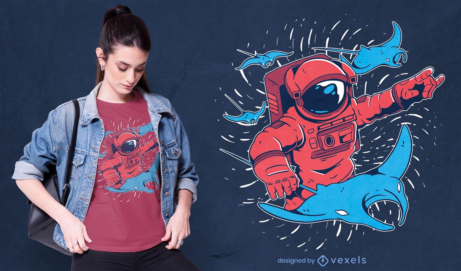 Astronauten-Teufelsstrahlen-T-Shirt-Design