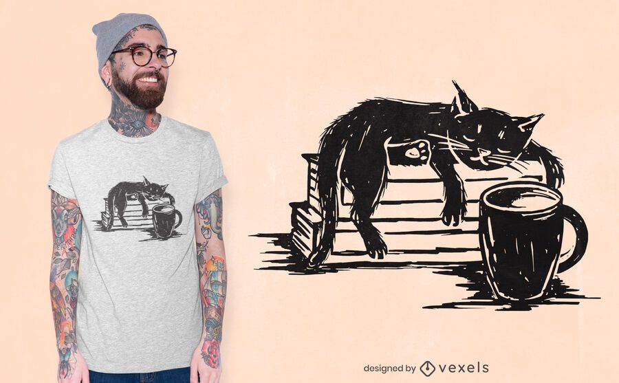 Cat and coffee t-shirt design Cat and coffee t-shirt design