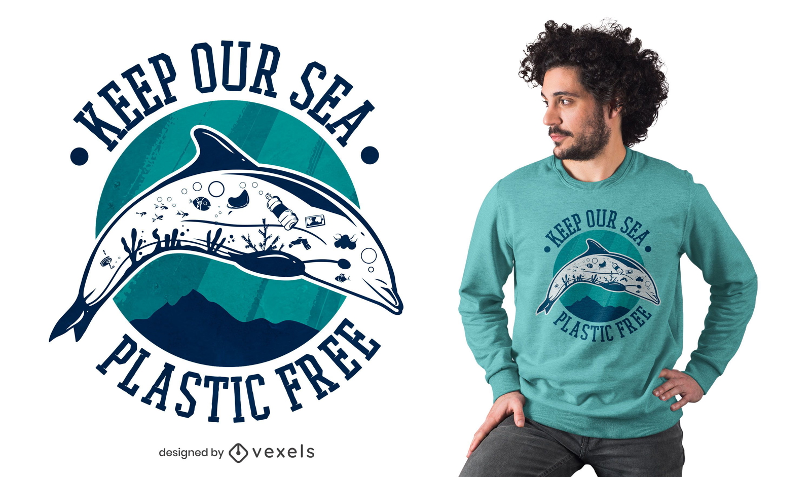 Design de camiseta de plástico grátis para o mar