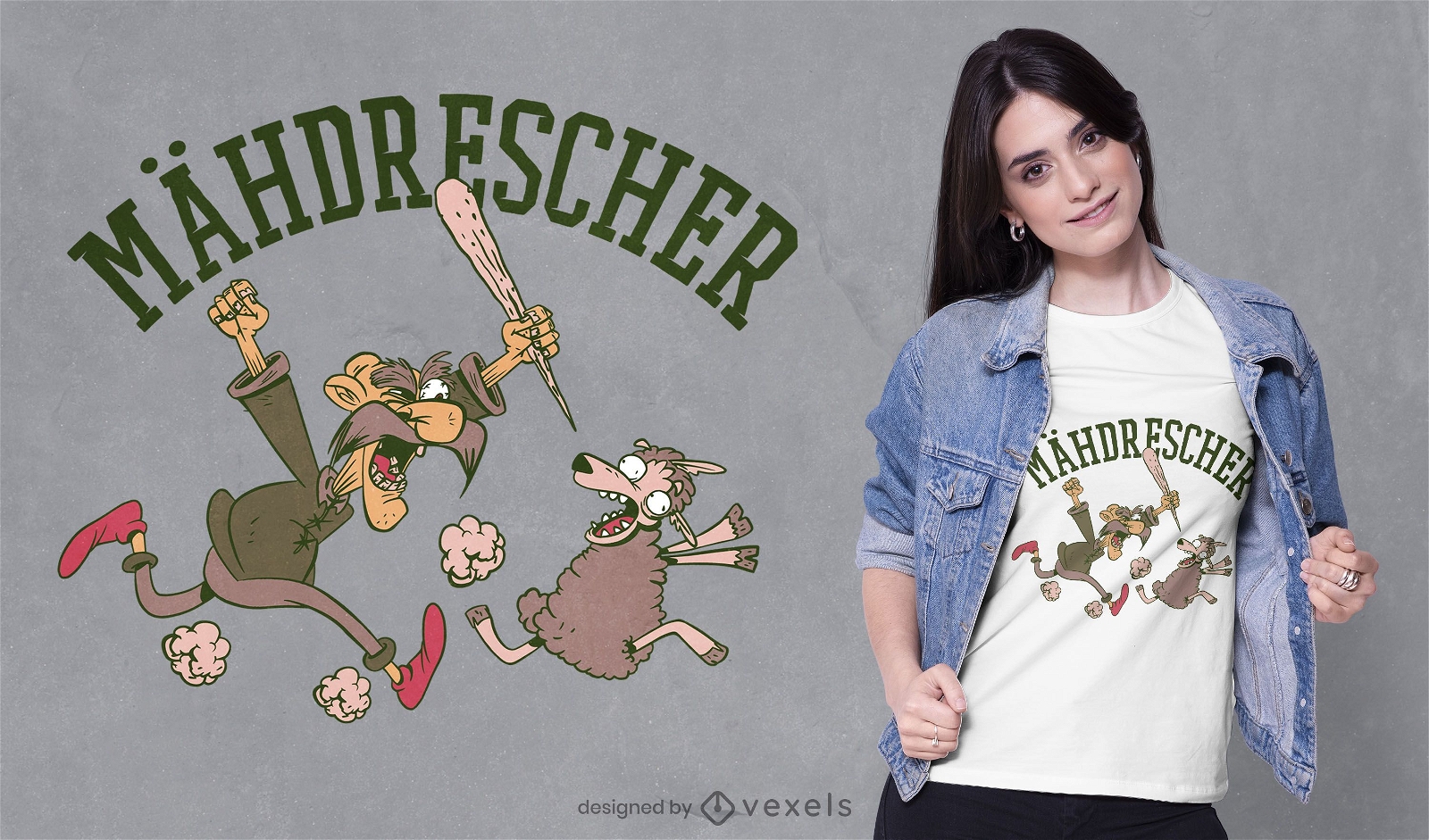 Farmer chasing sheep t-shirt design