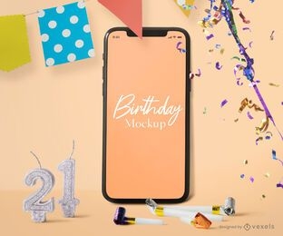 Composição de maquete de iphone de aniversário