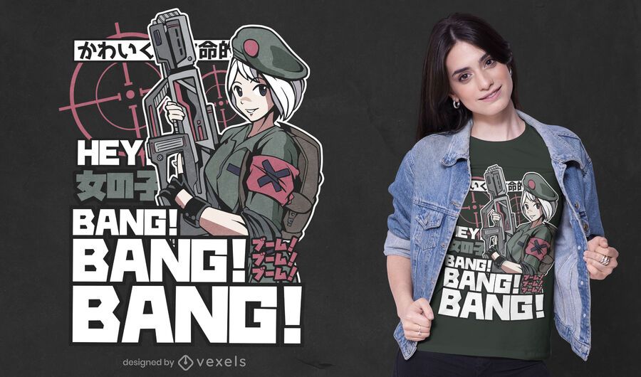Design de camiseta de anime militar Design de camiseta de anime militar