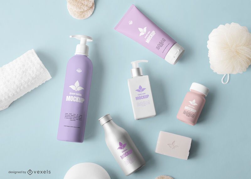 Cosmetic bottles mockup composition psd Cosmetic bottles mockup composition psd