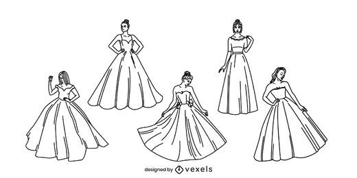 Women with ball gowns stroke set