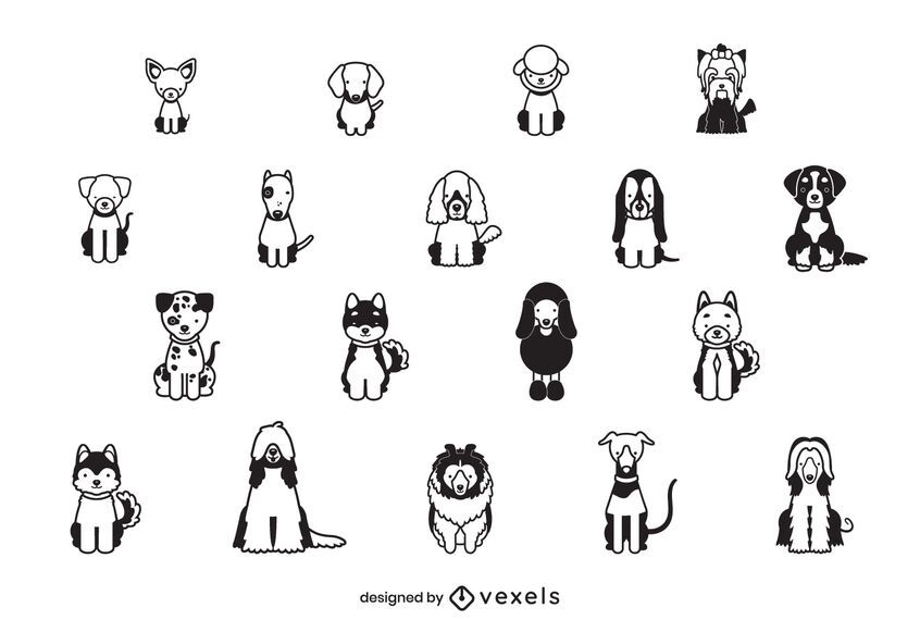 Conjunto de diseño de trazo de raza de perro Conjunto de diseño de trazo de raza de perro