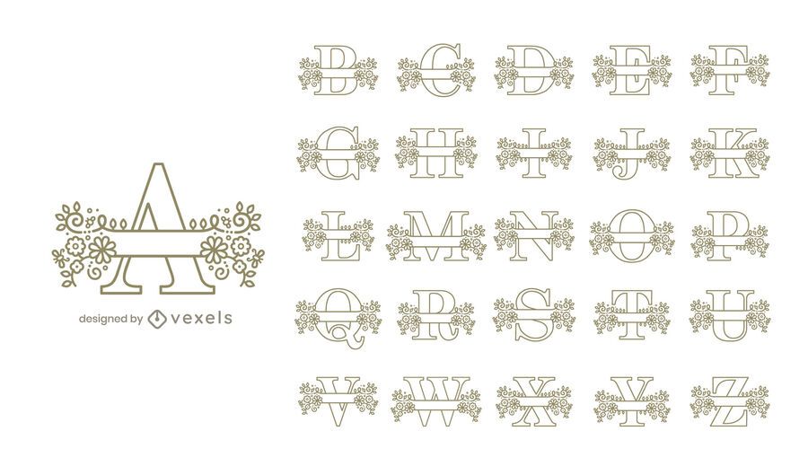 Monogram floral alphabet set design Monogram floral alphabet set design