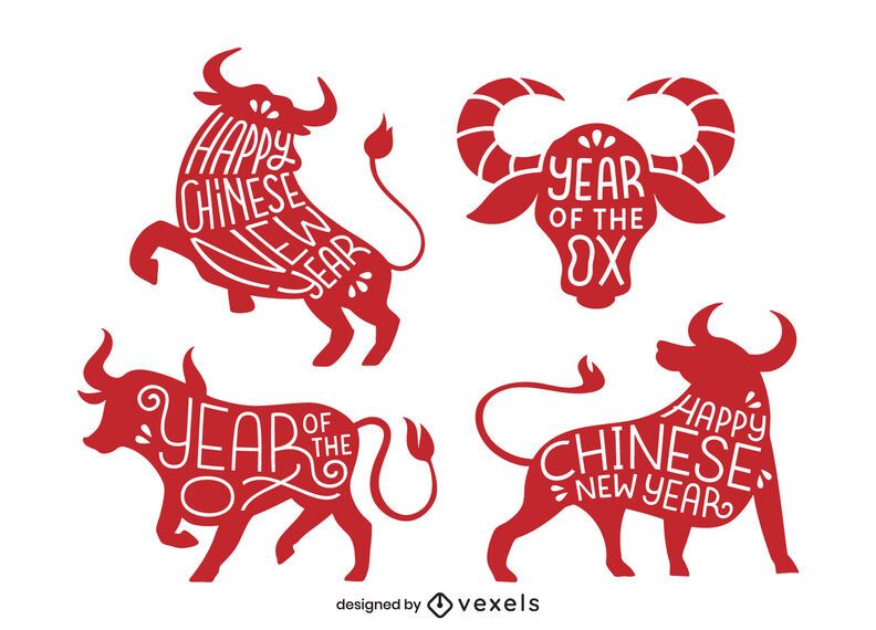 Ox lettering chinese new year set Ox lettering chinese new year set