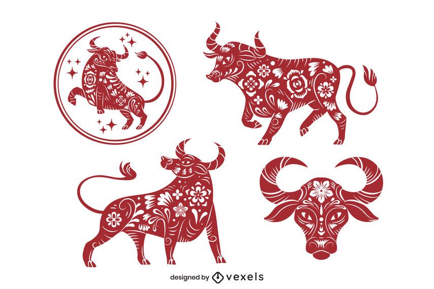 Year Of The Ox Papercut Set - Vector Download