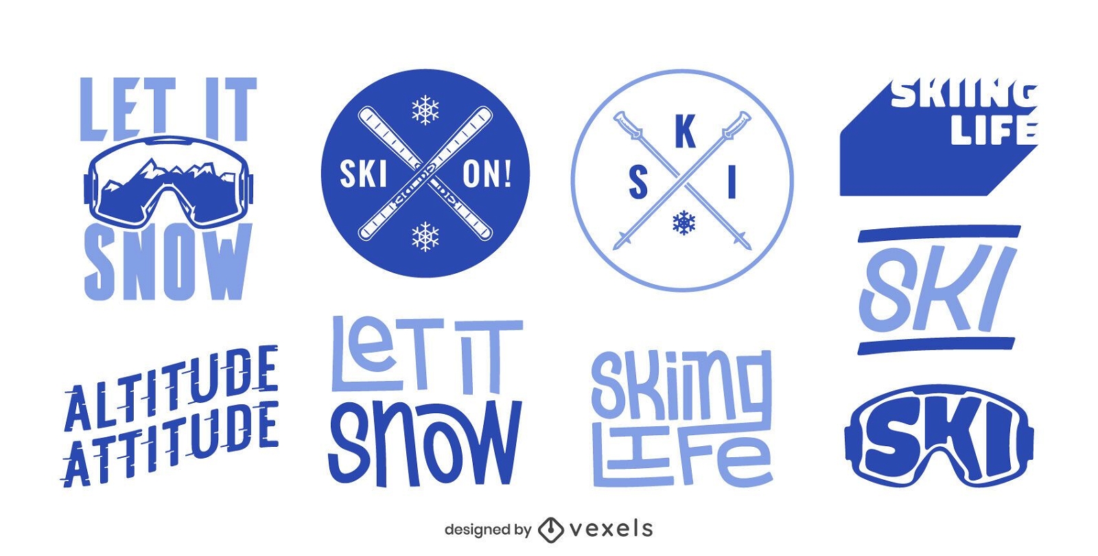 Skiing badge design set