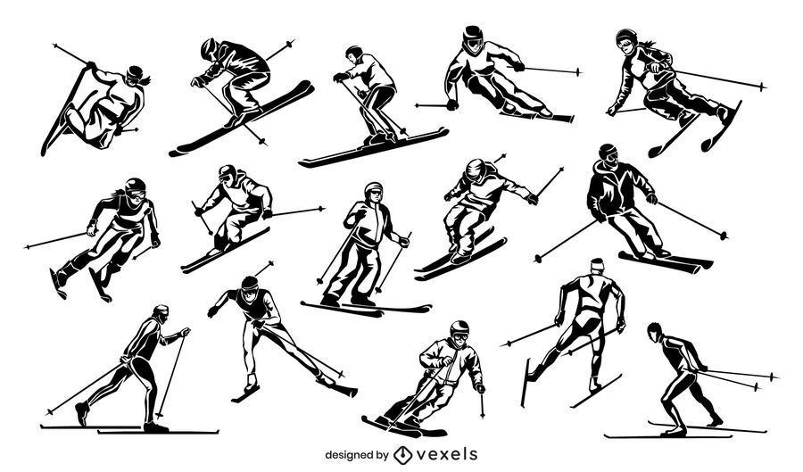 Skiing people illustration set Skiing people illustration set