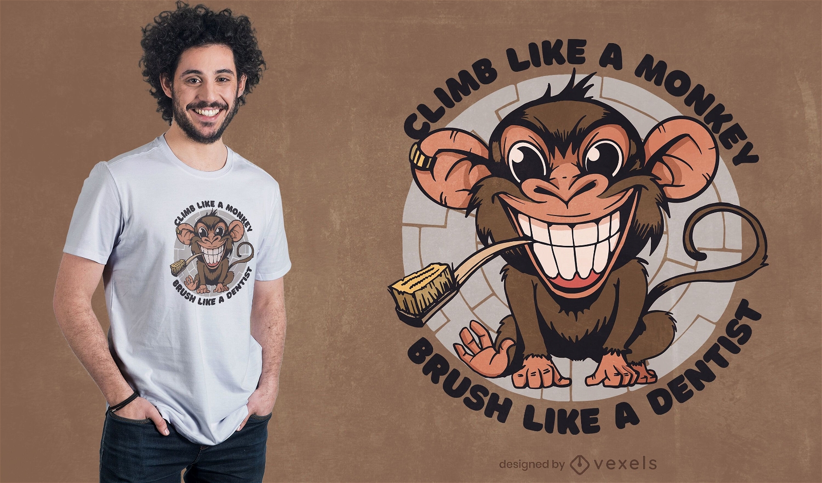 Design de t-shirt de escova de dentes de macaco