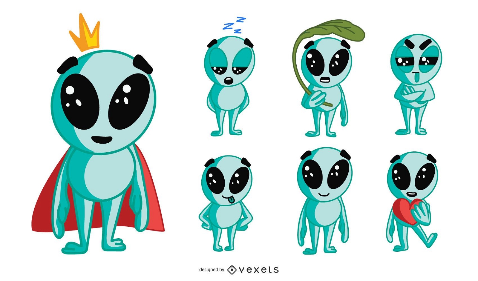Conjunto de personagens alienígenas fofos