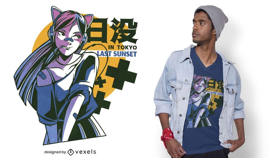 Diseño de camiseta de chica anime de Tokio Diseño de camiseta de chica anime de Tokio