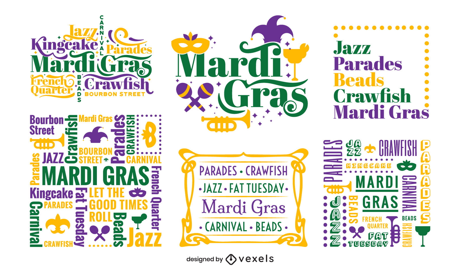 Conjunto de composición de letras mardi gras