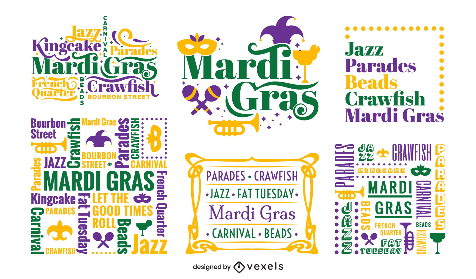 Mardi gras lettering composition set