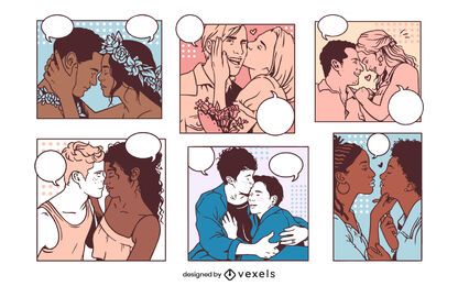 Vintage couple comic pannels set Vintage couple comic pannels set