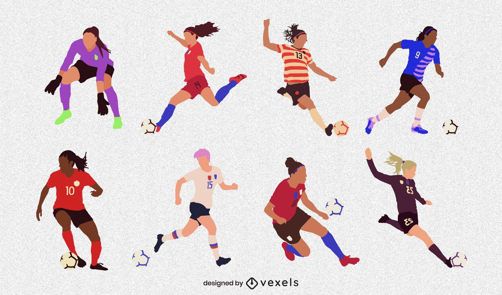 Flat female soccer player set